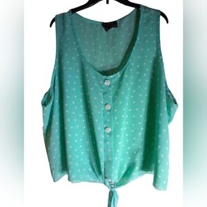 Ny Invasion Polka Dot Sleeveless Tie-Front Top Mint Green Size 3X Beachy Flowy